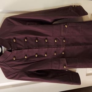 Bloomingdale's Long Brown Dress Jacket 8P Stand Collar Button Detail